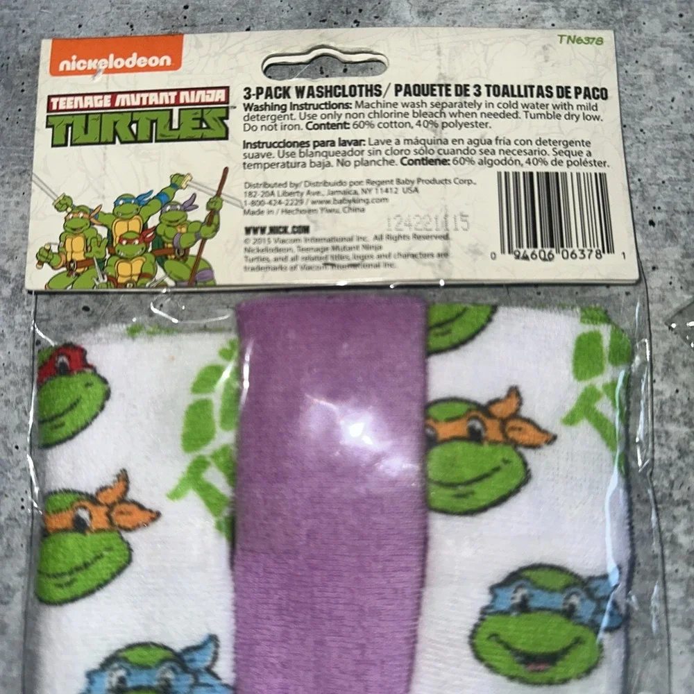 4 Sets Of 3 Vintage Teenage Mutant Ninja Turtles Bath Baby Wash Cloths